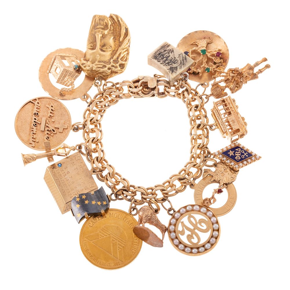 Appraisal: A Heavy K Vintage Bracelet Featuring Charms K yellow gold