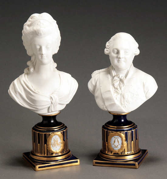 Appraisal: Pair of S vres-Type Bisque Busts of Louis XVI and