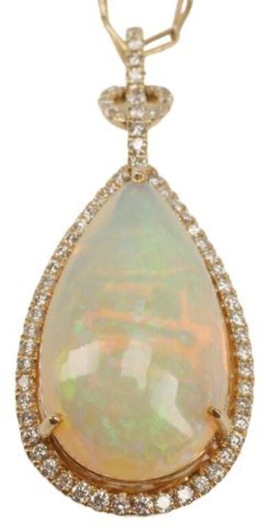 Appraisal: ESTATE KT GOLD OPAL DIAMOND PENDANT NECKLACEEstate kt yellow gold