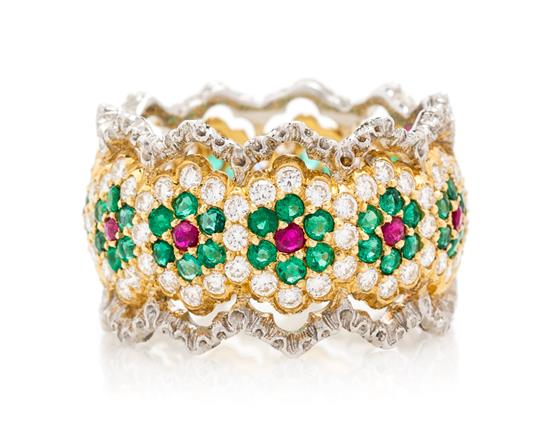 Appraisal: Sale Lot An Karat Bicolor Gold Diamond Emerald and Ruby