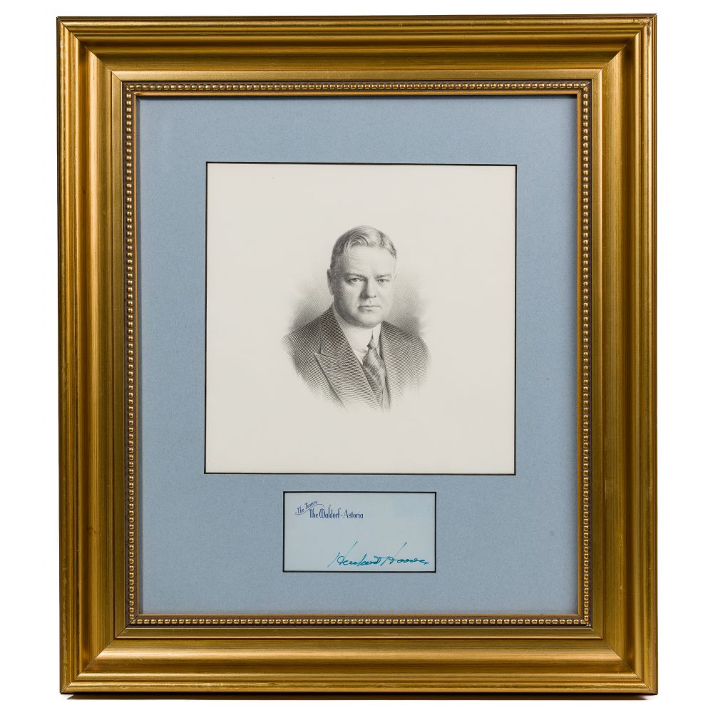 Appraisal: HERBERT HOOVER AUTOGRAPH PSAHaving a printed portrait over a cut