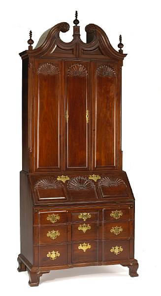 Appraisal: A fine Chippendale style carved mahogany block and shell front