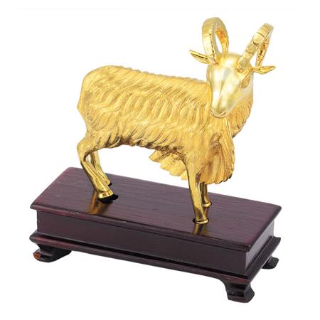 Appraisal: High Karat Gold Ram Desk Objet with Stand Estimate -