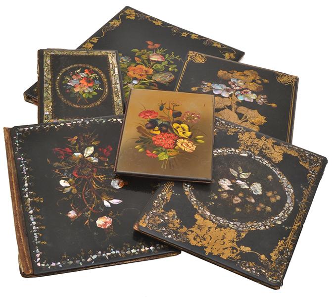 Appraisal: COLLECTION OF SIX VICTORIAN PAPIER MACHE BOOK COVERS MOSTLY MOTHER