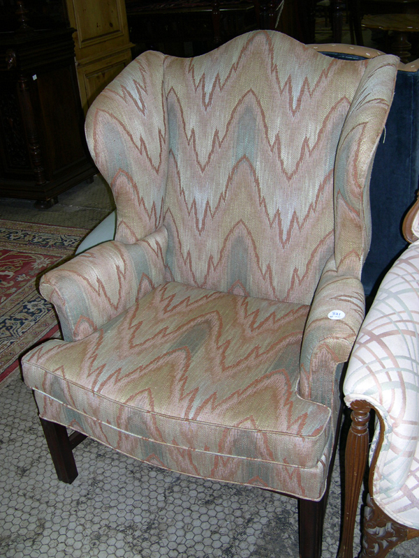 Appraisal: George III-Style Mahogany Wing Chair upholstered in flame stitch fabric