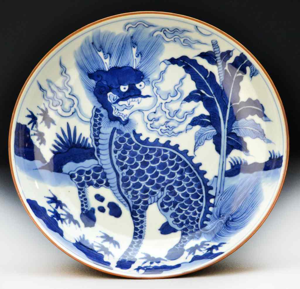 Appraisal: Chinese Blue White Porcelain PlateFinely painted to depict a Kirin