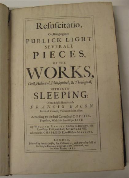 Appraisal: vol Bacon Francis Resuscitatio London Sarah Griffin for William Lee