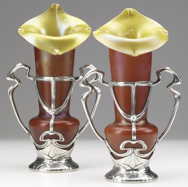 Appraisal: ART NOUVEAUPair of Bohemian gold and cinnabar art glass vases