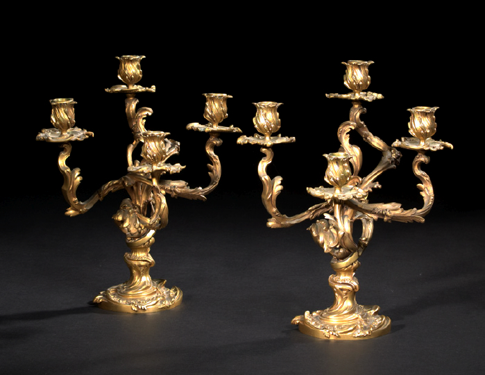 Appraisal: Attractive Pair of French Gilt-Bronze Four-Light Candelabra fourth quarter th