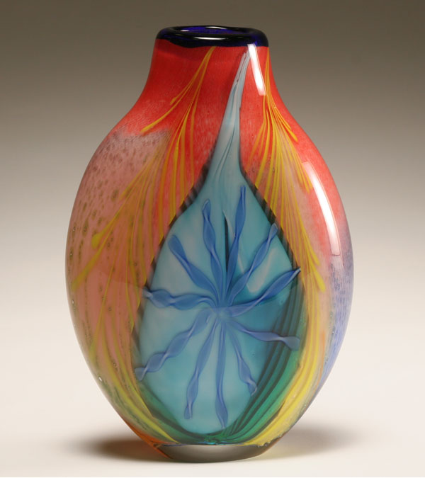 Appraisal: Contemporary orange and pink mottled glass vase Purple spots and