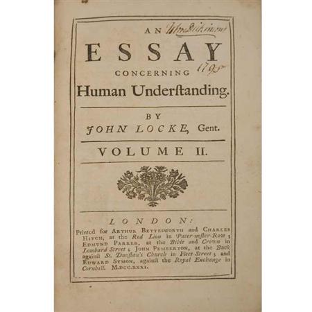 Appraisal: DICKINSON JOHN LOCKE JOHN An Essay Concerning Human Understanding Volume