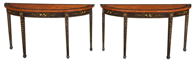 Appraisal: Pair Adam Style Satinwood Demilune Tables British th century each