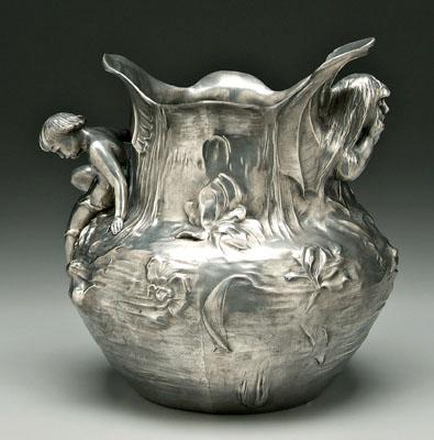 Appraisal: Kayserzinn pewter vase presentation vase with angel and full-figured child