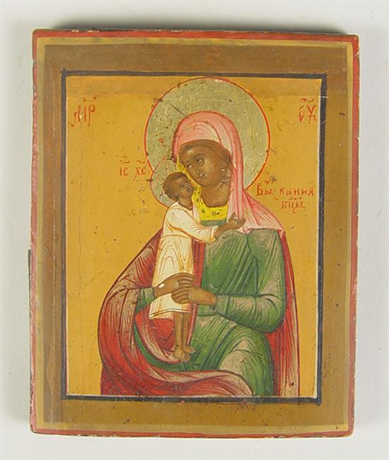 Appraisal: Russian Icon Madonna and child in egg tempera paint with