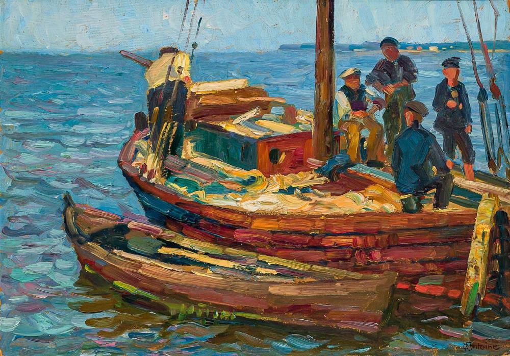 Appraisal: OTTO ANTOINE German - Fishing Boat oil on board titled