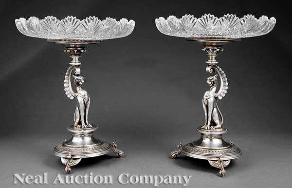 Appraisal: A Pair of English Silverplate and Cut Crystal Tazzas Roberts