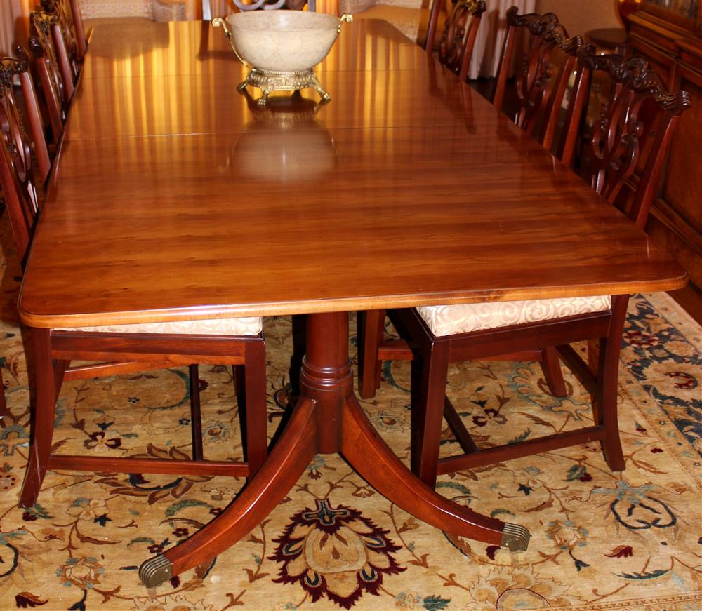 Appraisal: GEORGIAN STYLE MAHOGANY DOUBLE PEDESTAL DINING TABLE the molded top