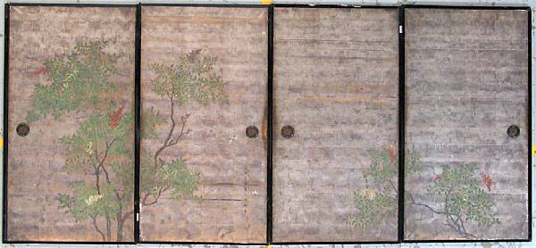 Appraisal: Rimpa School style th Century Nandina Set of four fusuma