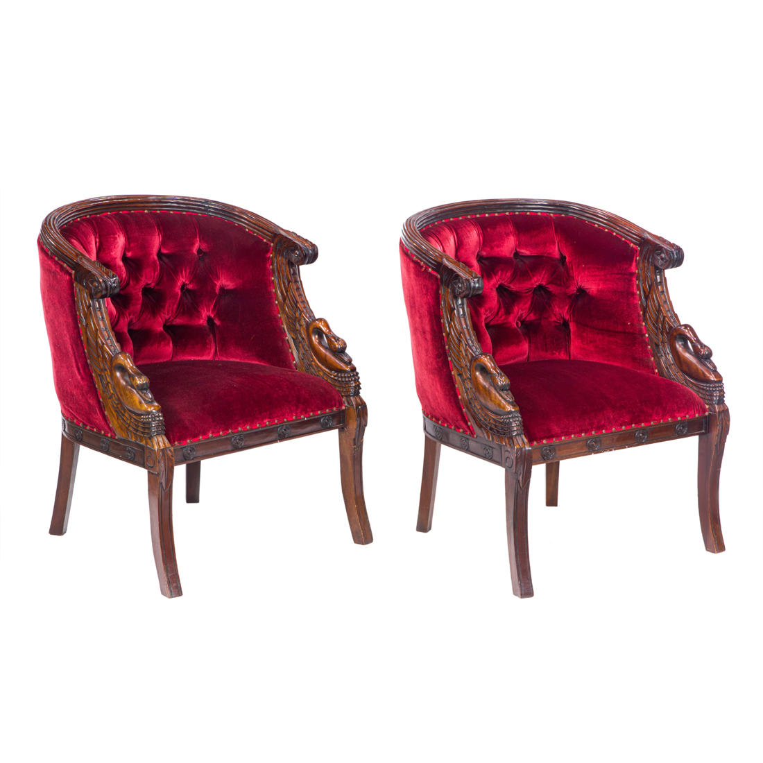 Appraisal: A PAIR OF FRENCH EMPIRE STYLE MAHOGANY SWAN CHAIRS A