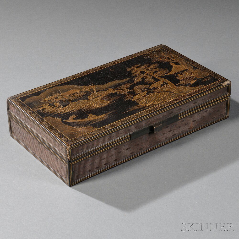 Appraisal: Lacquer Box China th century cover with painted depiction of