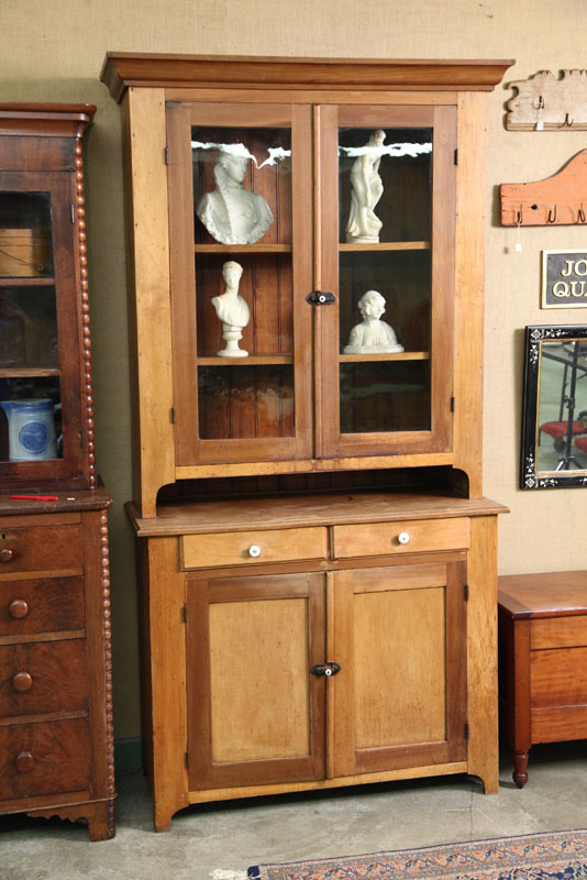 Appraisal: TWO PIECE STEPBACK CUPBOARD Cherry with a molded cornice over