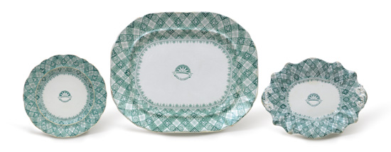 Appraisal: P O LINE Semi-vitreous scalloped serving platter in Caledonian pattern