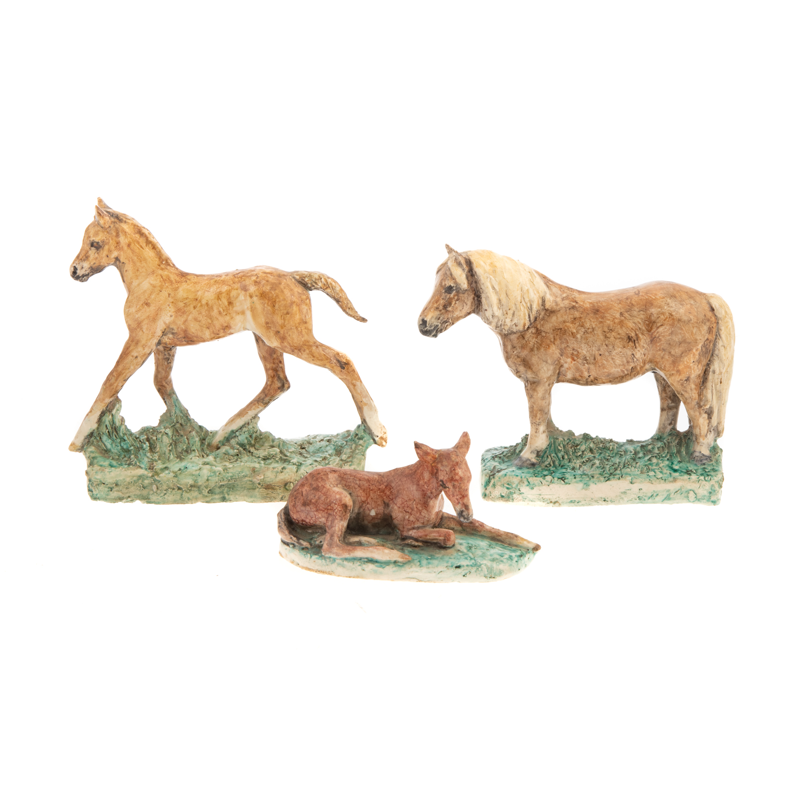 Appraisal: KATHLEEN WHEELER THREE CERAMIC PONIES English - Glazed ceramic figures