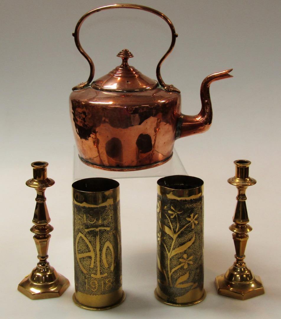 Appraisal: Various early thC copper and brass comprising a pair of