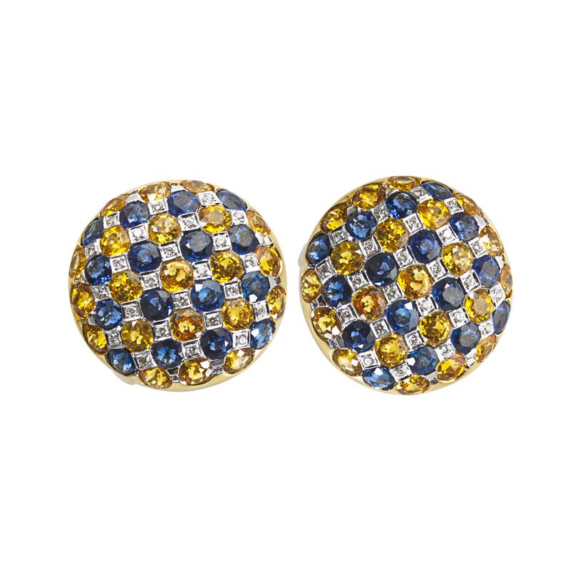 Appraisal: BLUE YELLOW SAPPHIRE DIAMOND K GOLD EARRINGS Condition Report