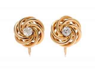 Appraisal: A Pair of Retro Yellow Gold and Diamond Earrings F