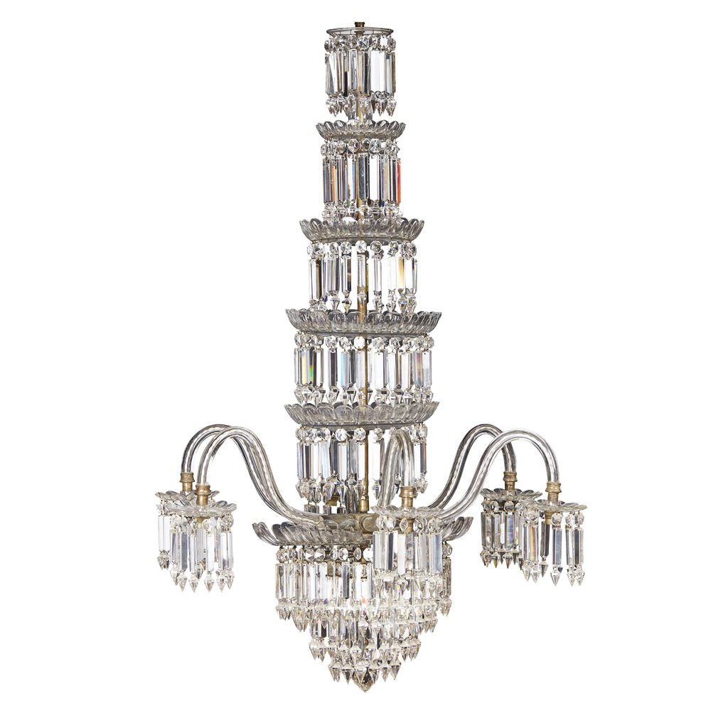 Appraisal: VICTORIAN CUT GLASS SIX-LIGHT WATERFALL CHANDELIER ATTRIBUTED TO F C