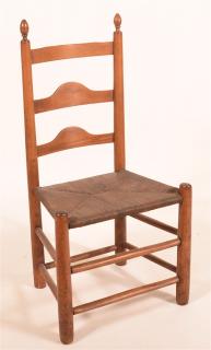 Appraisal: Rush Seat Ladder Back Side Chair With turned finials Seat