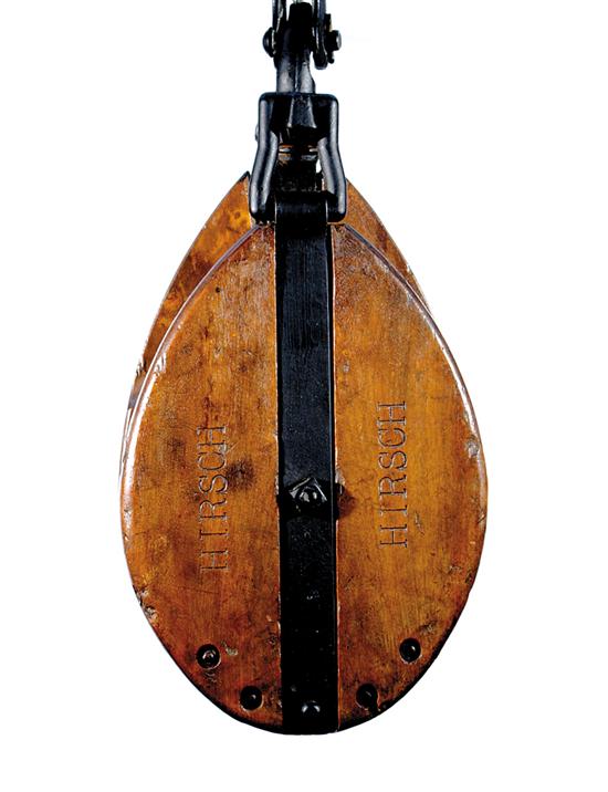 Appraisal: Wood and wrought-metal ship's pulley by Hirsch L W