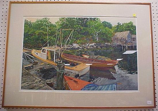 Appraisal: John Atwater b American watercolor on paper fishing boats pulled