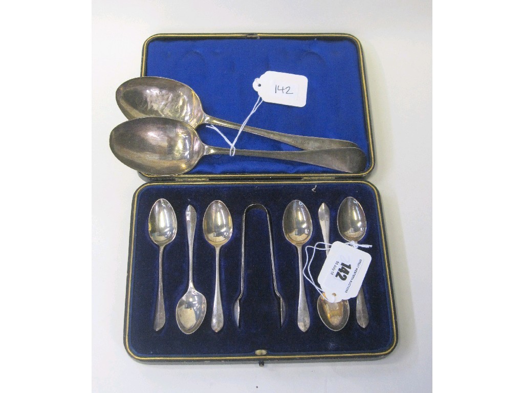 Appraisal: Lot comprising cased set of six silver spoons with tongs