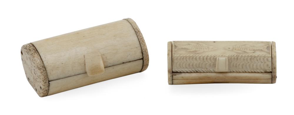 Appraisal: TWO WHALE IVORY AND WHALEBONE SNUFF BOXES TH CENTURY LENGTHS