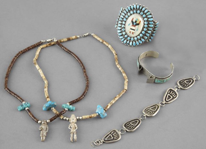 Appraisal: Group of Five Jewelry Items including a Zuni cuff bracelet