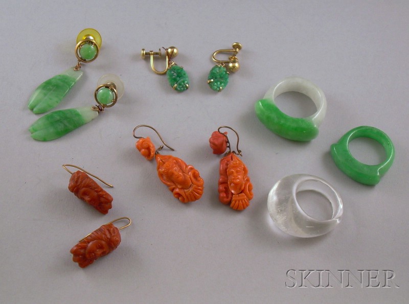 Appraisal: Small Group of Coral and Jade Jewelry including two pairs