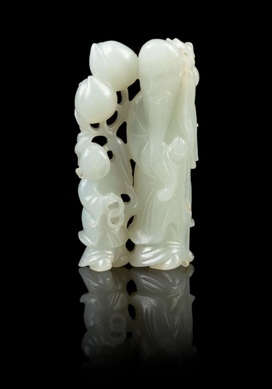 Appraisal: Sale Lot A Chinese White Jade Figural Group of Shoulao