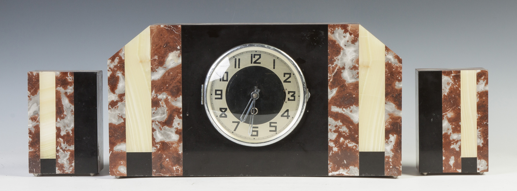 Appraisal: Art Deco -Piece Marble Clock Set day time only movement