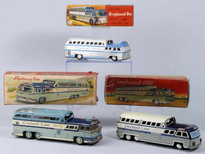 Appraisal: Lot of Tin Greyhound Bus Friction Toys Description Japanese Some