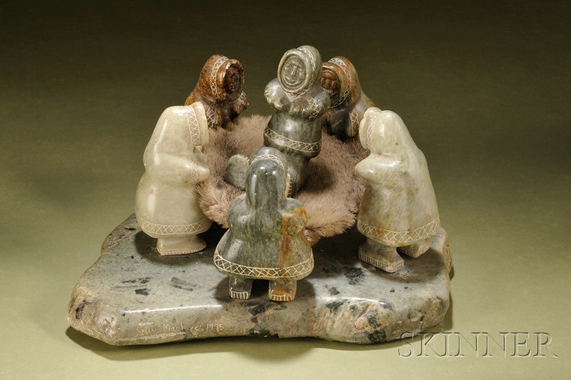 Appraisal: Inuit Soapstone Carving th century depicting five women throwing a