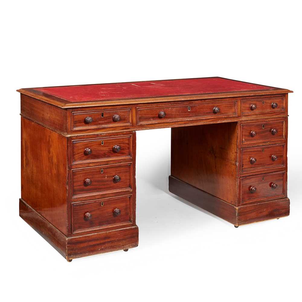 Appraisal: GEORGIAN STYLE MAHOGANY PEDESTAL DESK TH CENTURY with a plain