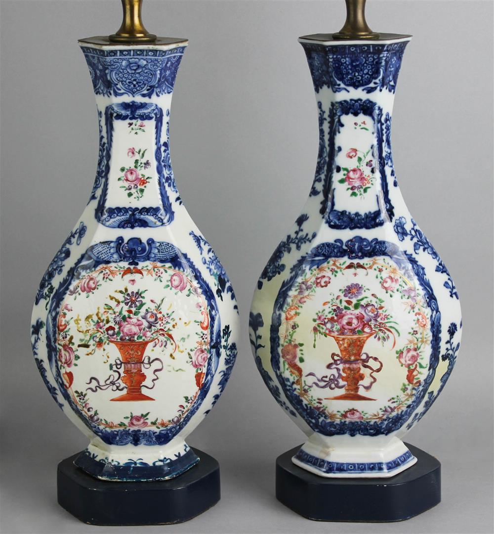 Appraisal: PAIR OF CHINESE EXPORT UNDERGLAZE BLUE AND FAMILLE ROSE BALUSTER