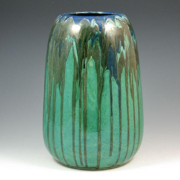 Appraisal: Peter Reed large melon shaped vase in turquoise with blue