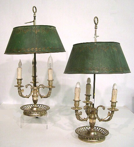 Appraisal: Pair of Louis Napoleon silvered bouillotte lamps French th C