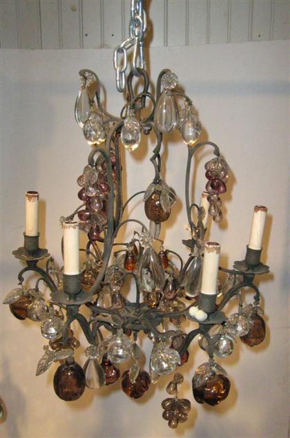 Appraisal: Venetian wrought iron and glass chandelier th century With five