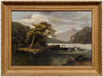 Appraisal: Hudson River School landscape wilderness landscape with man in boat