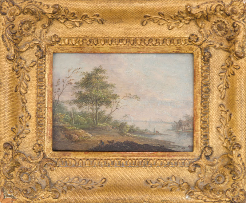 Appraisal: EUROPEAN SCHOOL LANDSCAPE AT THE MOUTH OF A RIVER Oil