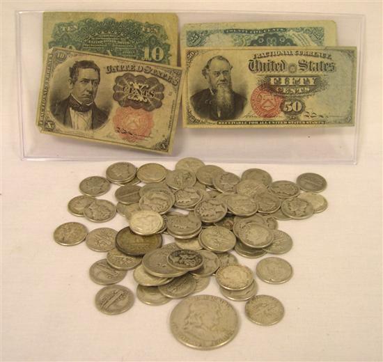 Appraisal: COINS Misc US coin lot containing four Fractional currency notes